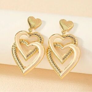 Textured Triple Heart Interlocking Hearts Gold Toned Stud Earrings